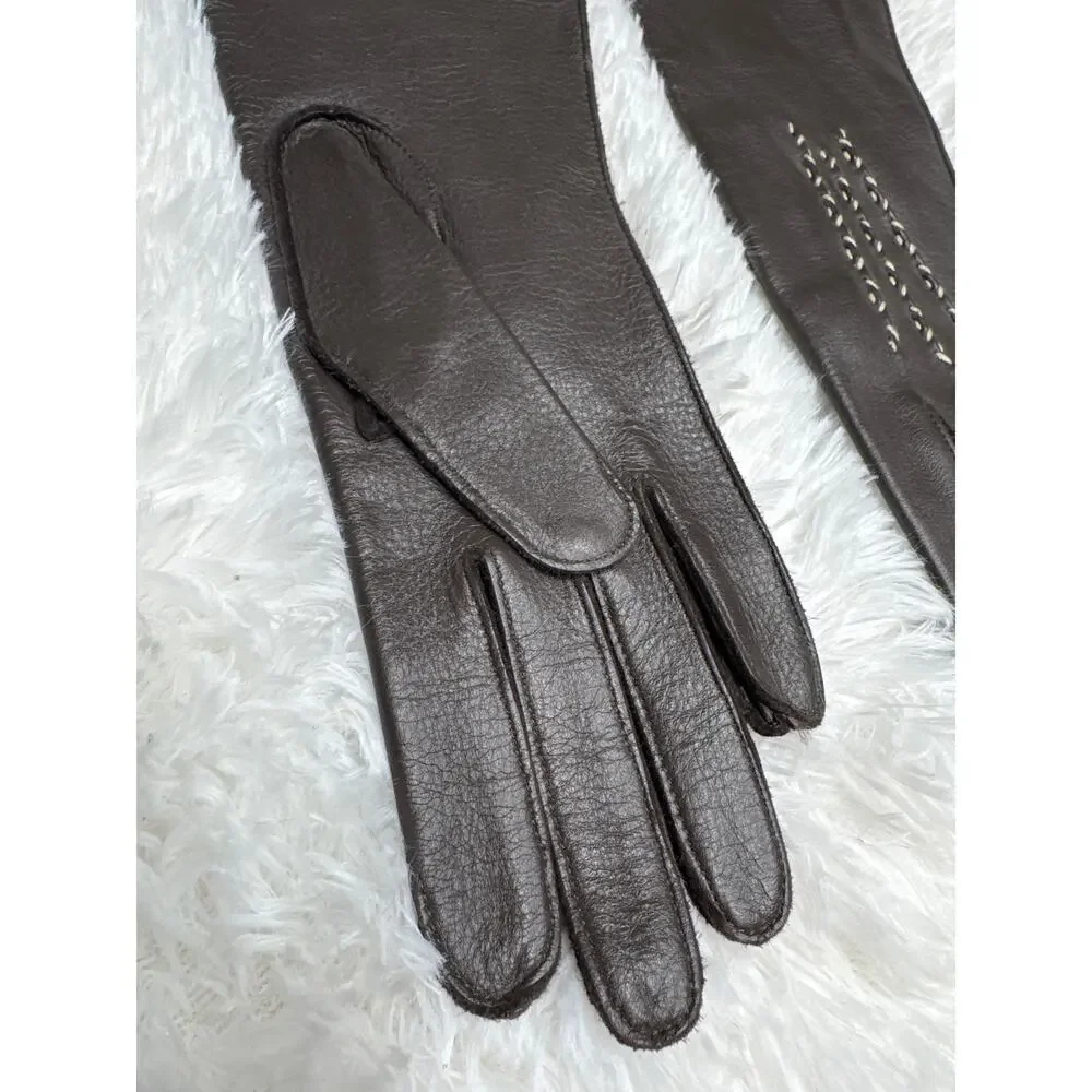 1970s Brown Deerskin Leather Gloves Contrast Whipstitch Size 7